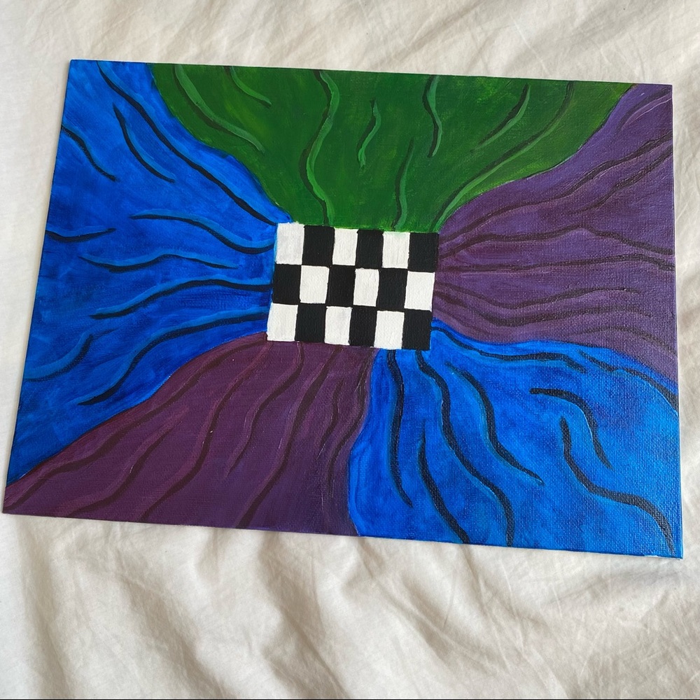 handmade checkerboard and curtains painting artwork and art piece